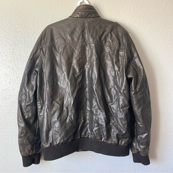 Faux Leather Sherpa Lined Bomber Jacket - Picture 2 of 6